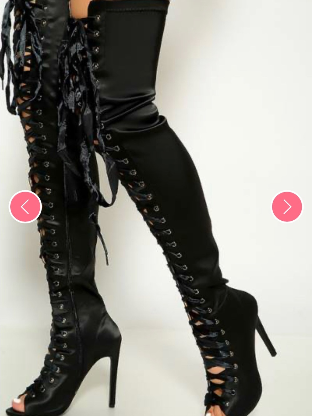 Black Lace-Up Over-the-Knee Stiletto Boots